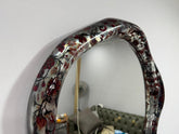 Handcrafted Floral Mirror with Red Blossom Frame – Modern Wall Decor for Living Room